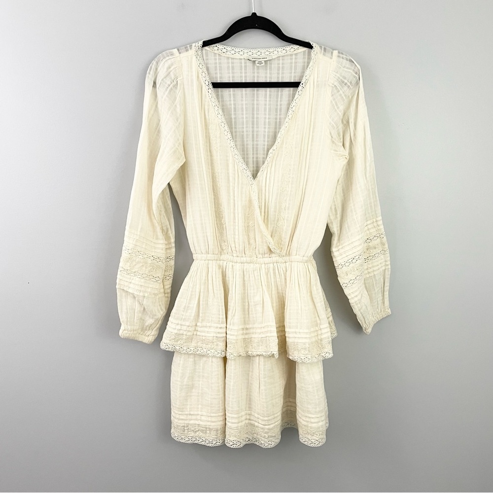 American Eagle Outfitters Cream Long Sleeve Dress